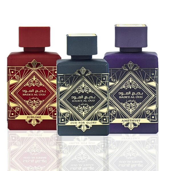 Lattafa Perfumes Bade'e Al Oud for Unisex 3 Piece Eau de Parfum Gift Set (Oud For Glory + Amethyst + Sublime) 3.4 Ounce/100 ml each - Image 2