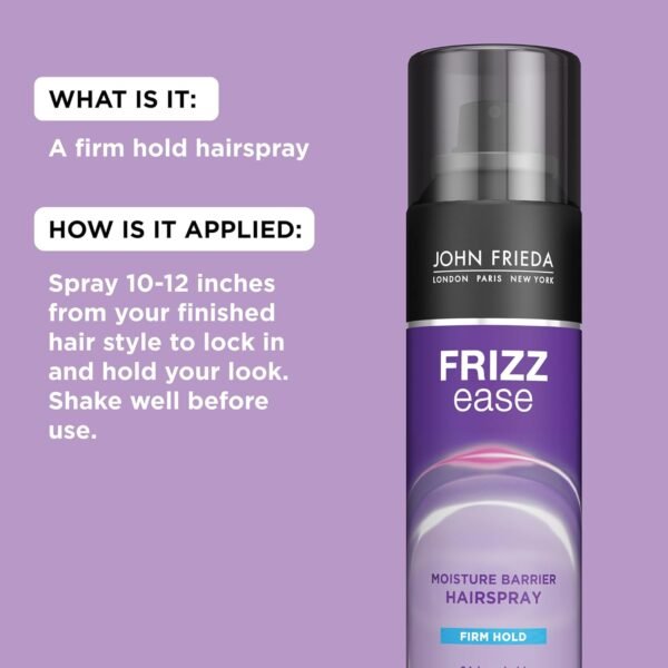 John Frieda Frizz Ease Moisture Barrier Hairspray, Firm Hold Hairspray, Seals Out Moisture, Blocks Frizz, Protects Against Heat, and Keeps Hair Straight with Long-Lasting Hold, 12 Oz, Pack of 2 - Image 6