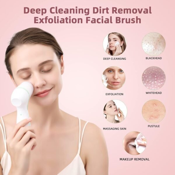 Facial Cleansing Brush, CkeyiN 3 in 1 Electric Exfoliating Spin Cleanser Device USB Rechargeable and Waterproof Exfoliation Rotating Spa Machine Facial Cleanser Massager for Women - Image 4