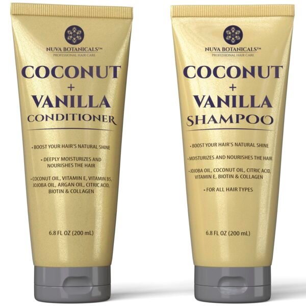 Coconut Shampoo and Conditioner, Vanilla Shampoo and Conditioner with Biotin and Collagen- Moisturizing Shampoo and Conditioner Set with Jojoba Oil, Argan Oil and Vitamin E(6.8oz each) - Image 2