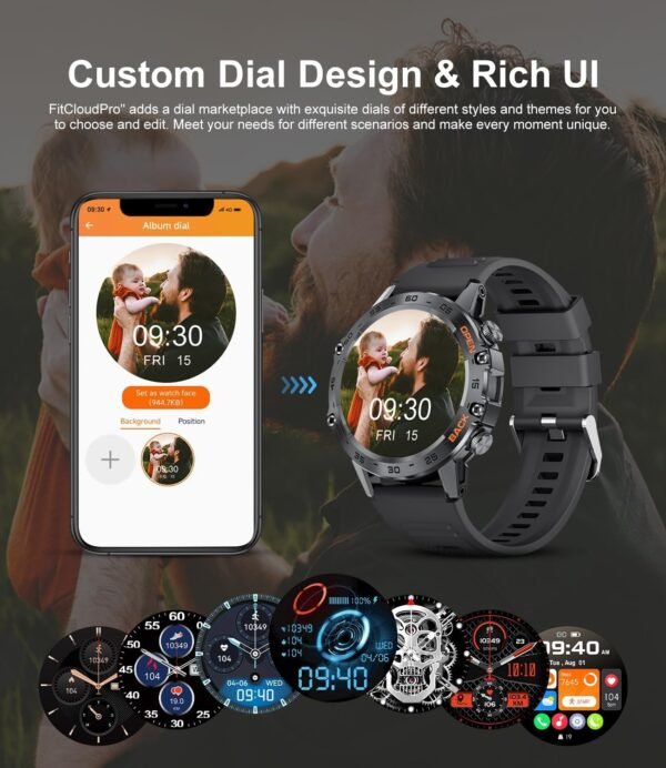 Military Smart Watch for Men(Answer/Dial Calls),100 Sports Modes, 5ATM Waterproof Fitness Watch with Heart Rate/SpO2/Blood Pressure for Android and iOS,1.39''HD DIY Screen Smartwatch Black - Image 7