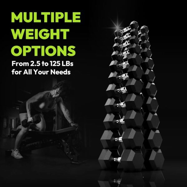Hex Dumbbell Sets with Rack, 75-210 lb Rubber Encased Exercise & Fitness Dumbbells Set with Rack Option, Hand Weight for Strength Training, Weight Dumbbells Rack Set for Home Gym - Image 9