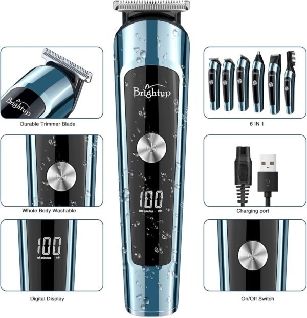 Brightup Beard Trimmer for Men, IPX7 Waterproof Mens Grooming Kit with Cordless Hair Clippers, Electric Razor with LED Display, Shavers for Mustache, Body, Face, Ear, Nose Hair Trimmer, Gifts for Men - Image 6