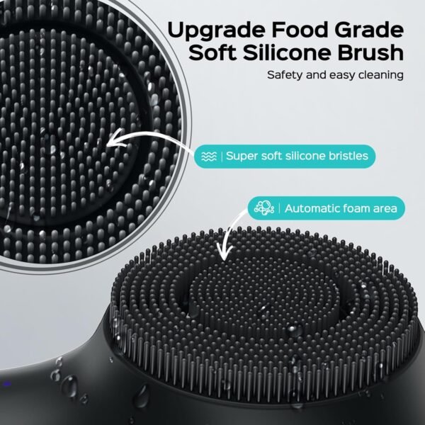 Face Scrubber Facial Cleansing Brush: 2 in 1 Spin and Vibration Patented Tech, Silicone Electric Exfoliator Scrubber with Automatic Foaming, Waterproof Face Cleanser Brush for Men and Women, Black - Image 6