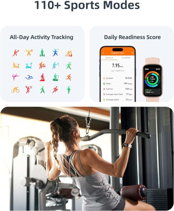 Parsonver Fitness Tracker with Step Counter/Calories/Stopwatch, Health Activity Tracker with Heart Rate Sleep Monitor, IP68 Waterproof Smart Watch 110+ Sport Modes Pedometer Watch for Women, Rose Gold - Image 3