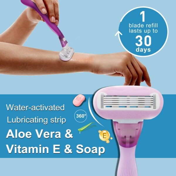 Razors for Women, 5-Blade Razors for Women Sensitive Skin, Womens Razors for Shaving, Women’s Razor Kit for a Smooth and Close Shave, 1 Razor with 4 Razor Blade Refills, Lavender Purple - Image 5