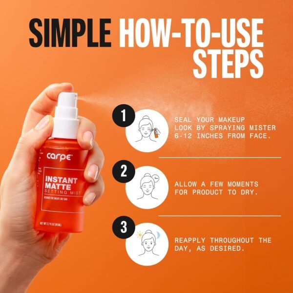 Carpe Matte Setting Spray Mist ~ NEW~ Instant Matte Setting Spray for Sweat & Oil Control - Ideal Setting Spray for Oily Skin - Lightweight Matte Finishing Spray For Makeup w/o Compromising Comfort - Image 8