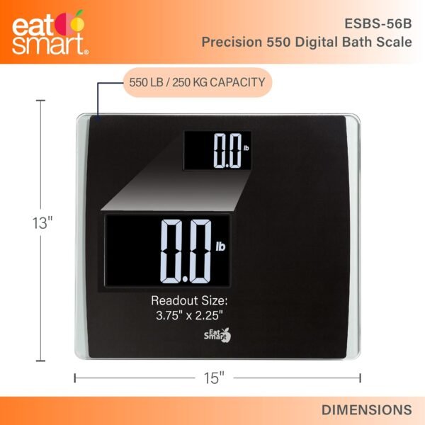 Eat Smart Precision Digital Bathroom Scale, 550 lb High Capacity Scale, Extra Wide Platform, Bath Scale for Body Weight, Black - Image 4