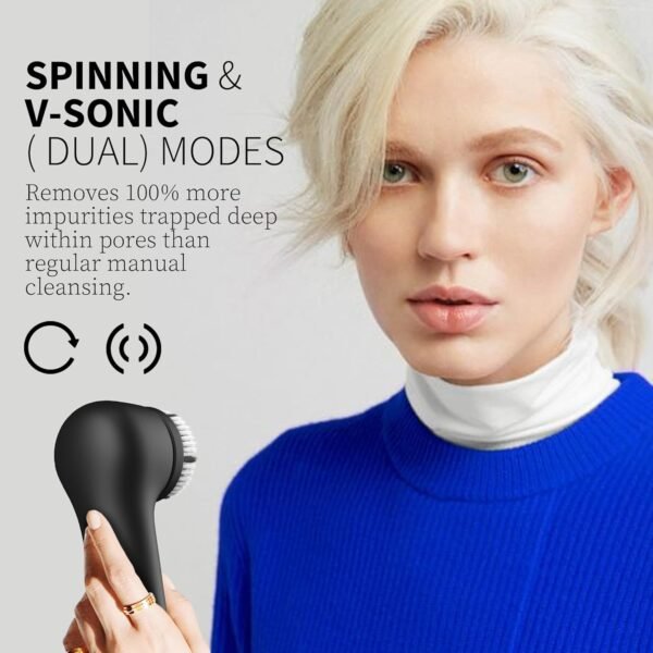 Face Scrubber, NågraCoola 3.0 Facial Cleansing Brush, Waterproof & Rechargeable Face Scrub Brush for Men&Women, Electric Facial Exfoliator with 3 Brushes, 3 Intensities, 2 Action Modes - Black - Image 3