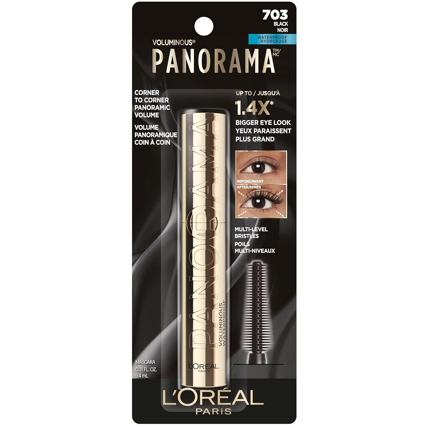 L’Oréal Paris Voluminous Panorama Mascara, Volumizing and Lengthening Mascara, Waterproof Longwear and Smudge Resistant Make Up, Black, 0.33 Fl Oz - Image 3
