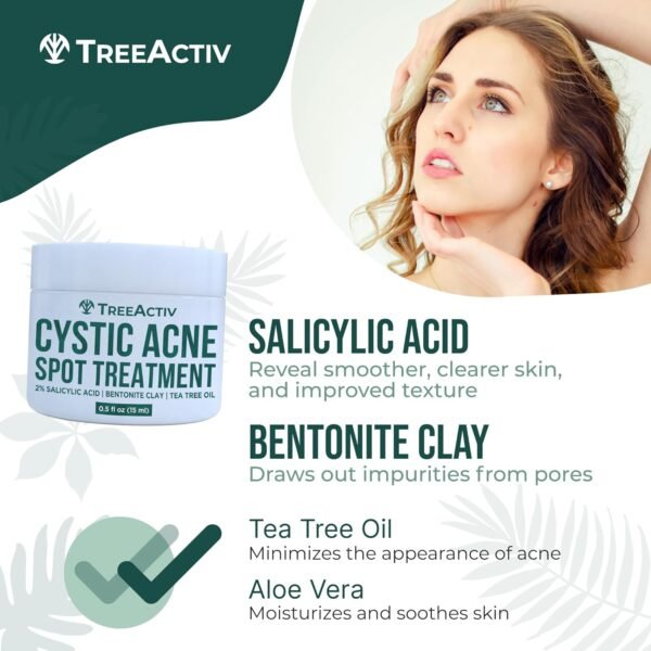 TreeActiv Salicylic Acid Cystic Acne Spot Treatment, 0.5 fl oz, Acne Treatment for Face, Acne Spot Cream, Hormonal Acne Treatment, Acne Spot Treatment for Face and Body, Acne Cream for Teens & Adults - Image 8