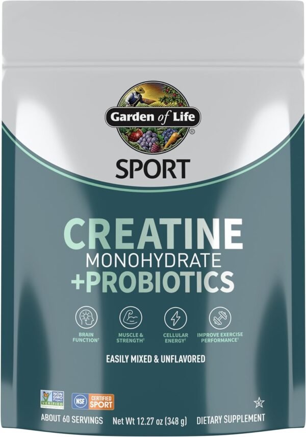 Garden of Life Creatine Monohydrate Powder for Women and Men, Micronized Pre Workout with Probiotics for Muscle, Strength, Performance, Sport Amino Energy, About 60 Easy to Mix Unflavored Servings - Image 2