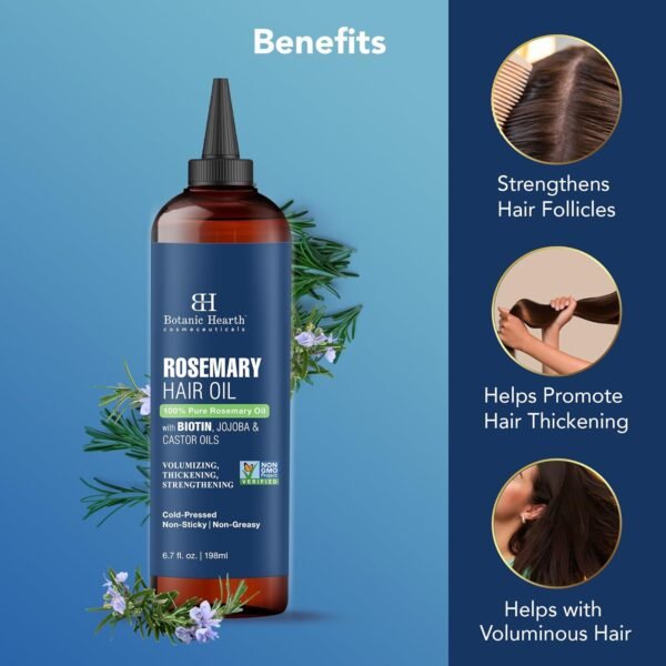 Botanic Hearth 100% Pure Rosemary Oil For Hair Growth (6.7 fl oz) Infused With Biotin, Jojoba & castor Oil | Hair strengthening Treatment | Nourishing & Volumizing | Non GMO Verified - Image 4