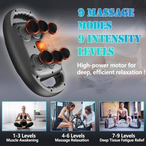 6 Head Massage Gun Deep Tissue with 9 Levels & 9 Modes, Electric Massager Tool for Legs, Arms, Waist, Back, Buttocks - Full Body Muscle Pain Relief, Ideal Gifts for Women, Men, Mom, and Dad - Image 3