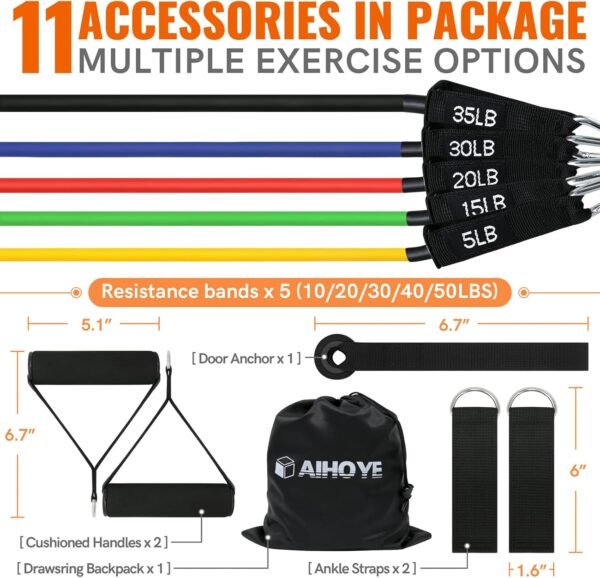 Aihoye Resistance Bands for Working Out Exercise Bands Resistance Bands Set Fitness Bands Stretch Bands for Exercise Band Workout Bands Resistance Band Door Anchors Work Out Bands for Exercise - Image 8
