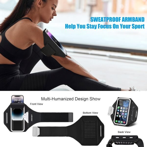 Running Phone Armband with Earphone Holder - 3D Design Cell Phone Armband for iPhone 15/14/13 Pro/Plus & Galaxy S20/S10, Water Resistant Sports Phone Holder with Key Slot, Ideal for 6.9" Phone - Image 8