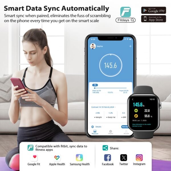 ABLEGRID Digital Smart Bathroom Scale for Body Weight and Fat Percentage,Body Fat Scale with BMI Large LCD Display,Accurate Body Composition Analyzer,Weighing Machine for People with Fitness App,400lb - Image 9