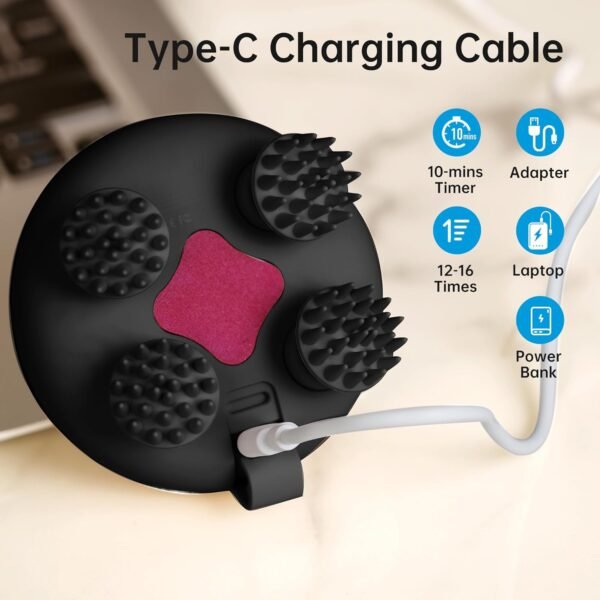 COMFIER Head Massager,Scalp Massager Hair Growth with 3 kneading Modes,Waterproof Body Massager for Stress Relief, Cat Massager(Black) - Image 9
