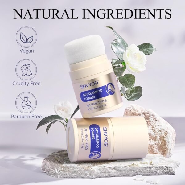 SHVYOG Dry Shampoo Powder for Women & Men, Travel Size Dry Shampoo, No White Cast, Non Toxic, Organic, Paraben & Benzene Free, Non Aerosol - 8.5g - Image 5