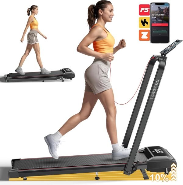 Walking Pad Treadmill with Incline, 2 in 1 Foldable Treadmills for Home Small Office, 300lbs Portable Compact Under Desk Treadmill with App, Remote Control and LED Display - Image 2