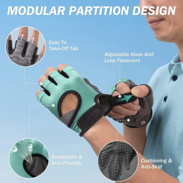 LIFECT Freedom Workout Gloves, Knuckle Weight Lifting Shorty Fingerless Gloves with Curved Open Back, for Powerlifting, Gym, Women and Men - Image 6