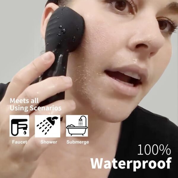 Silicone Face Scrubber, NågraCoola CLIE 2.0 Facial Cleansing Brush, Rechargeable, Waterproof Face Scrub Brush for Cleansing, Exfoliating, Massaging, Electric Facial Exfoliator for Women & Men - Black - Image 4