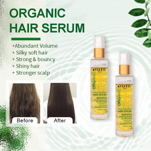 100% Organic Argan Oil Anti Frizz Hair Serum Styling Smoothing Strengthening Hydrating & Nourishing Heat Protection Shine Frizz Control Dry Damage Hair Repair (Keratin Protein Serum) - Image 4