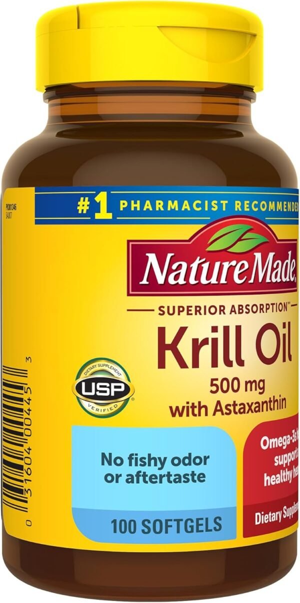 Nature Made Superior Absorption Krill Oil 500mg with Astaxanthin and Phospholipids, Omega 3s for Heart Health Support, 100 Softgels, 100 Day Supply - Image 8