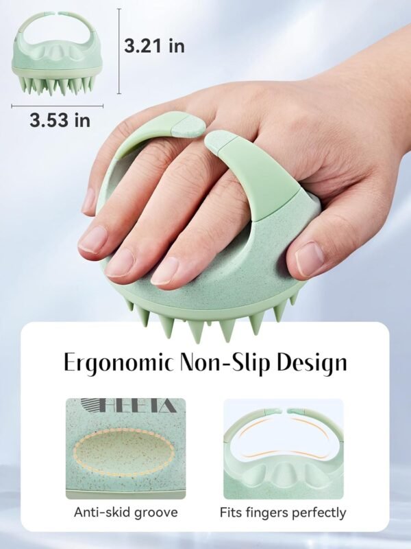 HEETA Scalp Massager with Soft Silicone Bristles for Hair Growth, Dandruff Removal, and Scalp Relaxation - Shampoo Brush for Wet or Dry Hair (Green & Purple) - Image 3