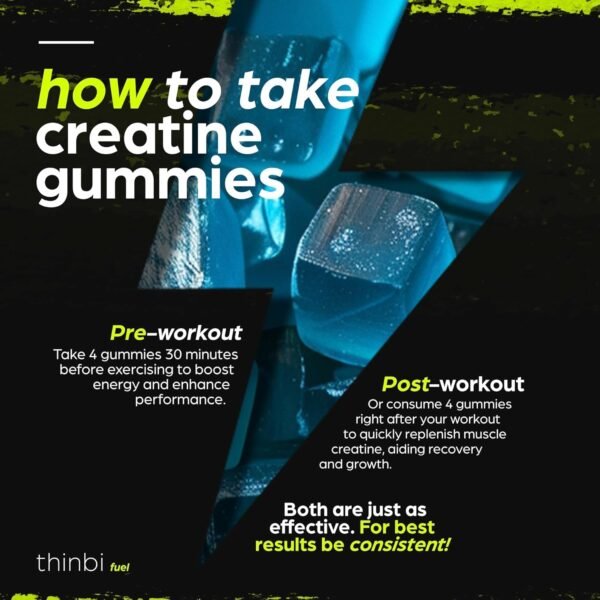 Creatine Monohydrate Gummies Complex 6200mg for Men & Women - 120 Gummies Advanced Formula W/L-Taurine + Vitamin B12 for Muscle Strength, Muscle Builder, Energy Boost, Pre-Workout Supplement - Thinbi - Image 7