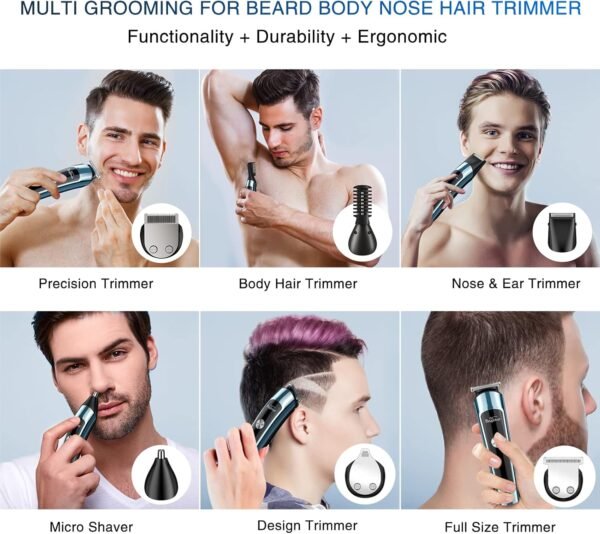 Brightup Beard Trimmer for Men, IPX7 Waterproof Mens Grooming Kit with Cordless Hair Clippers, Electric Razor with LED Display, Shavers for Mustache, Body, Face, Ear, Nose Hair Trimmer, Gifts for Men - Image 3