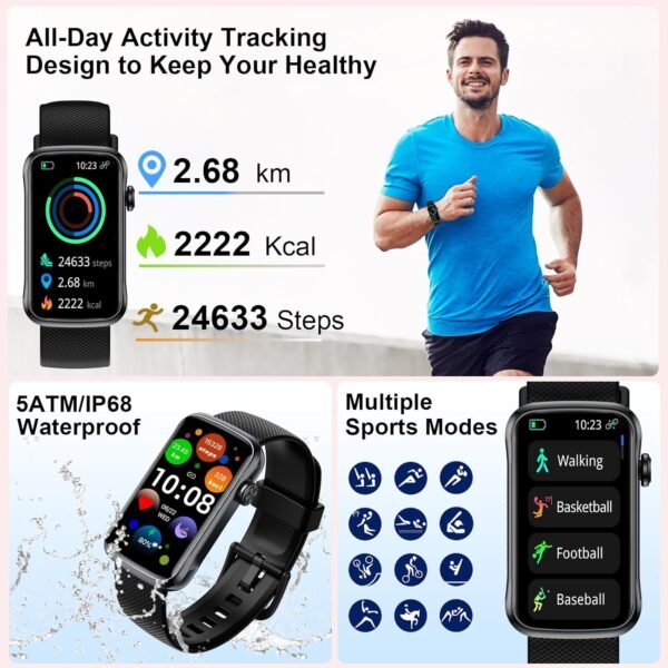 Smart Watch, 1.47" HD Smartwatch for Men Women with 24 Sport Modes, IP68 Waterproof Fitness Tracker with 24/7 Heart Rate/Sleep/SpO2 Monitor, Step Tracker, Pedometer, Activity Tracker for Android iOS - Image 5