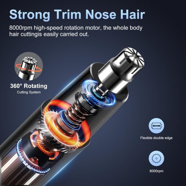 Rechargeable Ear and Nose Hair Trimmer -Professional Painless Eyebrow & Facial Hair Trimmer for Men Women, Nose Hair Trimmer for Men (Black) - Image 4
