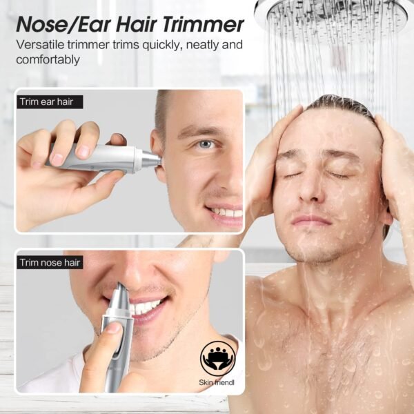 Ear and Nose Hair Trimmer Clipper - 2024 Professional Painless Eyebrow & Facial Hair Trimmer for Men Women,Battery-Operated Trimmer with IPX7 Waterproof,Dual Edge Blades for Easy Cleansing White - Image 3