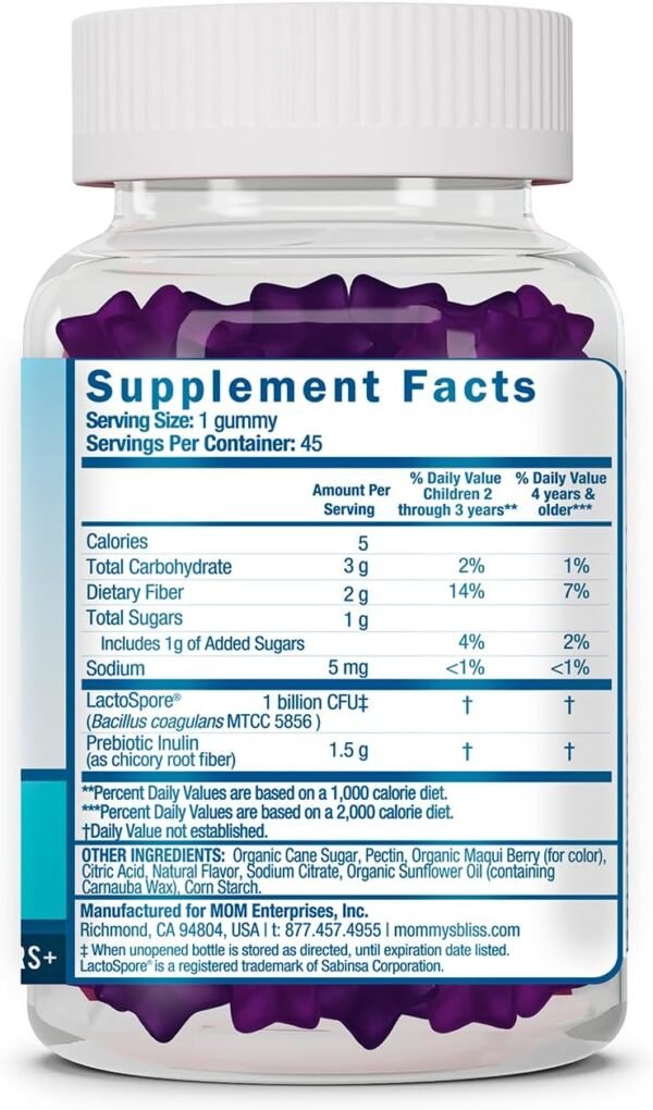 Mommy’s Bliss Kids Probiotic + Prebiotic Gummies, Supports Immunity & Digestive Health, 1 Billion CFU Per Gummy, Berry Flavor, Ages 2 Years+, 45 Count - Image 6