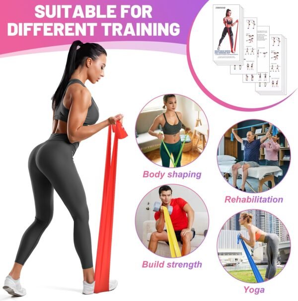 Resistance Bands Set, 5 Pcs Exercise Bands Elastic Stretch Bands for Yoga Pilates Fitness Stretching Strength Training, Workout Bands for Home Gym - Image 7