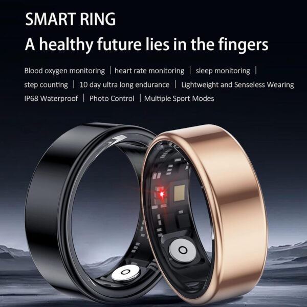 Smart Ring Fitness Tracker for Men Women, Health Sleep Heart Rate Blood Oxygen Tracker Smart Ring with Wireless Charger Box, IP68 Waterpro of Bluetooth Tracker Rings (Golden# 11) - Image 5