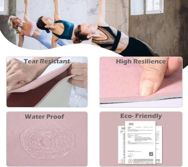 Large Yoga Mat for Men and Women 1/4 & 2/5 Inch Extra Thick TPE Fitness Mat for Home Gym Workout, Non-Slip, Eco Friendly Exercise Mat for Yoga, Pilates, Stretching, Meditation - Image 4