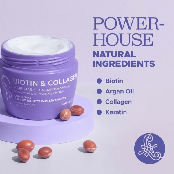 Luseta Biotin Collagen Hair Mask for Dry & Damaged Hair 16.9 Oz, Strengthening & Thickening Treatment for Hair Growth, Deep Conditioning Hair Treatment - Image 3