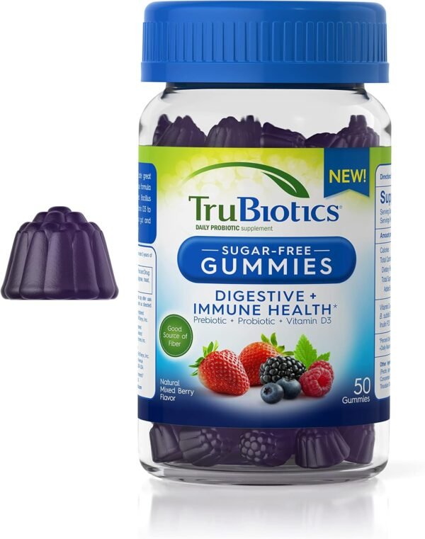 TruBiotics Probiotic Gummies with Prebiotics & Vitamin D3, Sugar-Free Gummy for Men & Women's Digestive & Immune Health, Supports Regularity & Helps Relieve Minor Abdominal Discomfort, 50 Gummies - Image 2