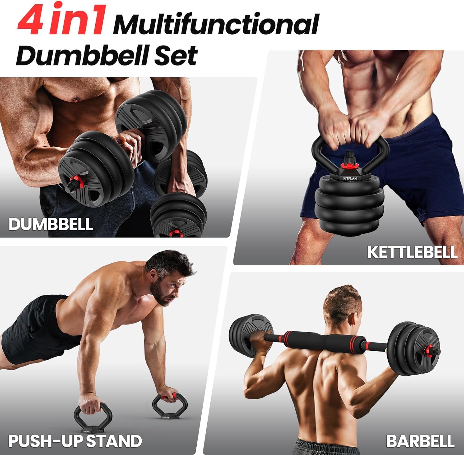 Adjustable dumbbell set,20/35/45/55/70/90lbs Free Weights set with upgraded nut, 4 in 1 Weight Set Used as Kettlebells, Barbell, Push up Stand, Fitness Exercise for Home Gym Suitable Men/Women - Image 3