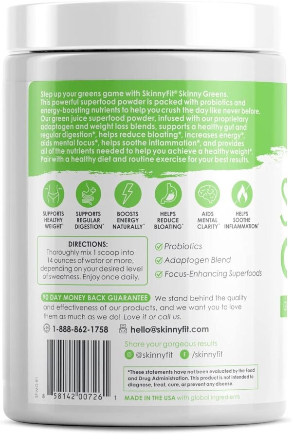SkinnyFit Mango Splash Skinny Greens, Green Juice Superfood Powder, Natural Energy & Focus, Reduce Bloating, Spirulina, Chlorella, 30 Servings - Image 11