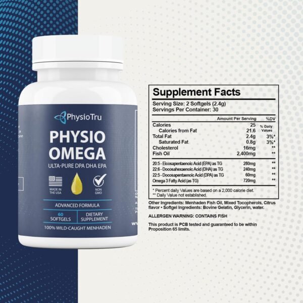 Physio Omega - Omega 3 Supplement - Sustainably Sourced - with DPA, EPA, and DHA - Burpless Fish Oil - 1 Pack - Image 3