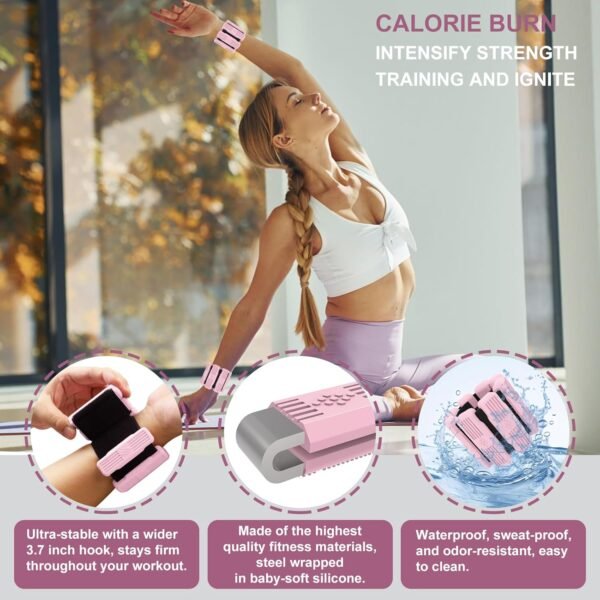 Pilates Wrist & Ankle Weights for Women, Wearable Wrist Weights& Leg Weights Set of 2(1Lbs Each) Adjustable Ankle Weights for Walking,Yoga, Dance, Pilates, Pool Exercises and Gym - Image 4