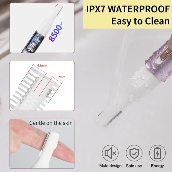 Nose and Ear Trimmer Clipper for Women Men,2024 Rechargeable Painless Eyebrow & Facial Hair Trimmer with IPX7 Waterproof,Rechargeable Portable Hair Trimmer with Dual Edge Blades (Purple) - Image 6