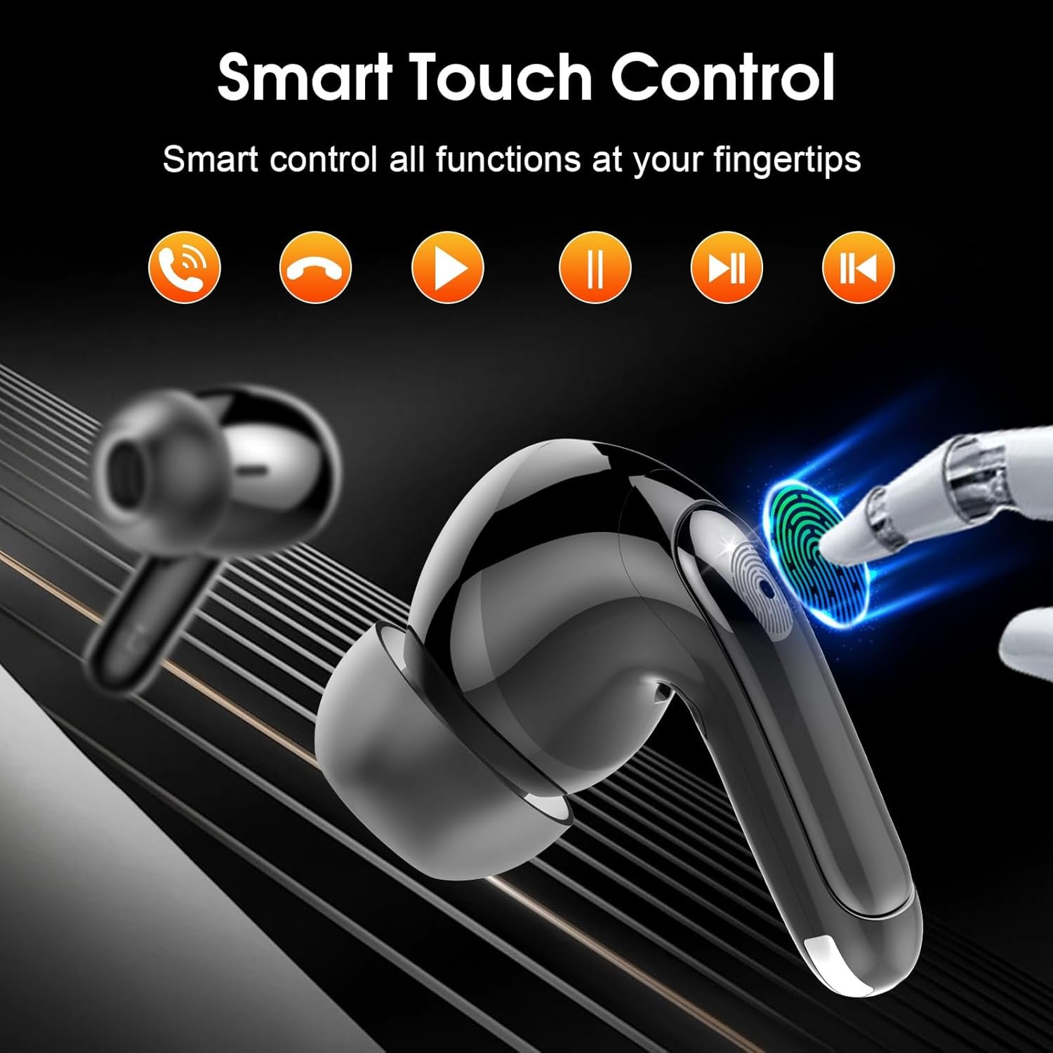 Wireless Earbuds Bluetooth 5.4 Headphones, 48hrs Playback IPX7 Waterproof Ear Buds in-Ear Stereo Bass Bluetooth Earbuds with ENC Microphone for iOS/Android Sports Workout, Black - Image 8