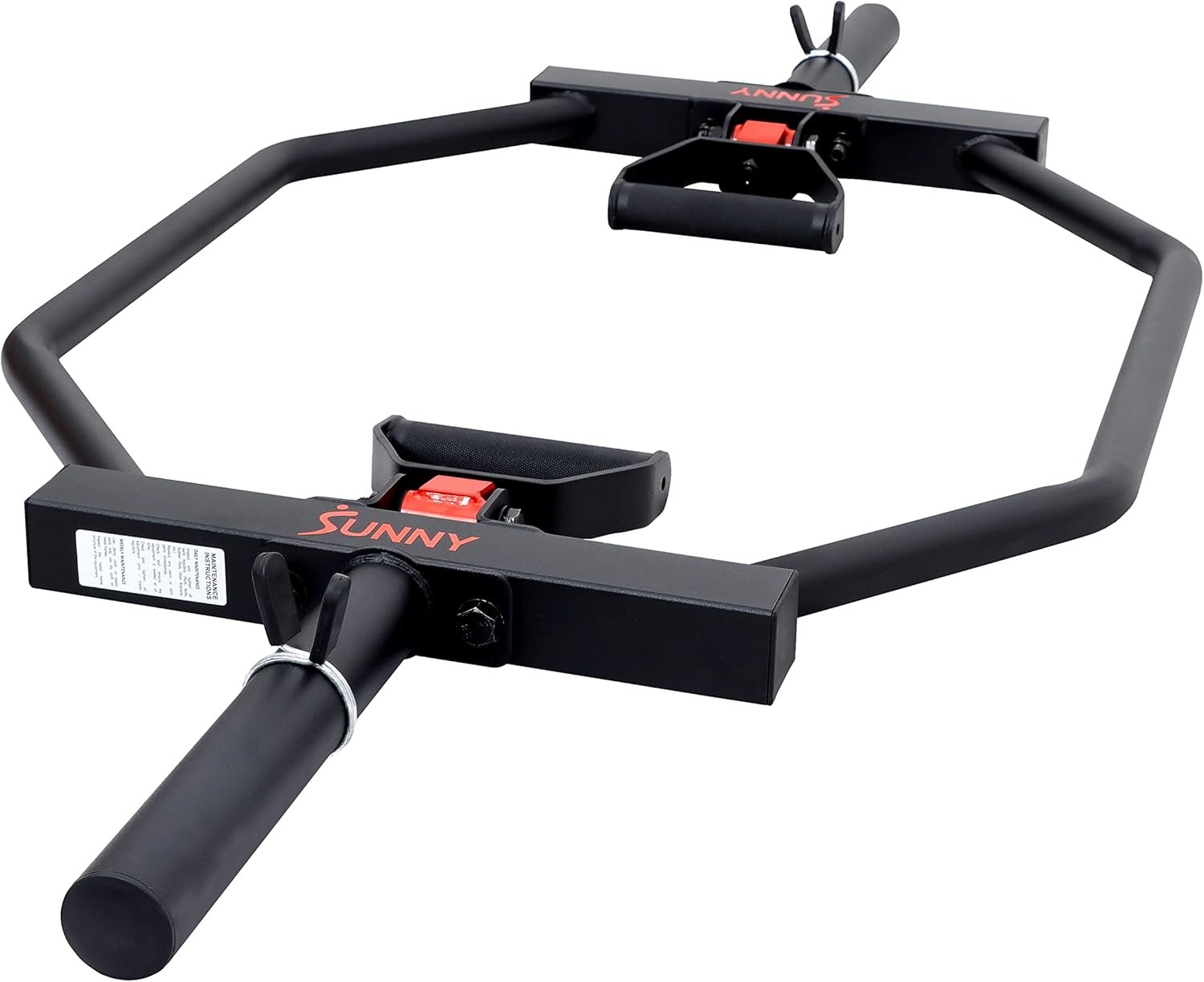 Sunny Health & Fitness Strength Training Olympic Hex Bar Barbell, High Load Capacity, Swivel Handles, Safety Clips, Knurled Handles for Deadlifts, Shoulder Presses, Shrugs, Back Rows, Weightlifting - Image 8