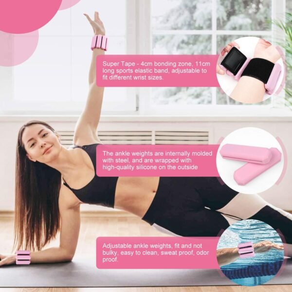 Wrist Ankle Weights for Women, Adjustable Arm Leg Weights Set of 2 (1lb Each), Wearable Weights For Yoga, Gym, Pilates, Barre, Walking, Running, Exercise, Strength Training - Image 3