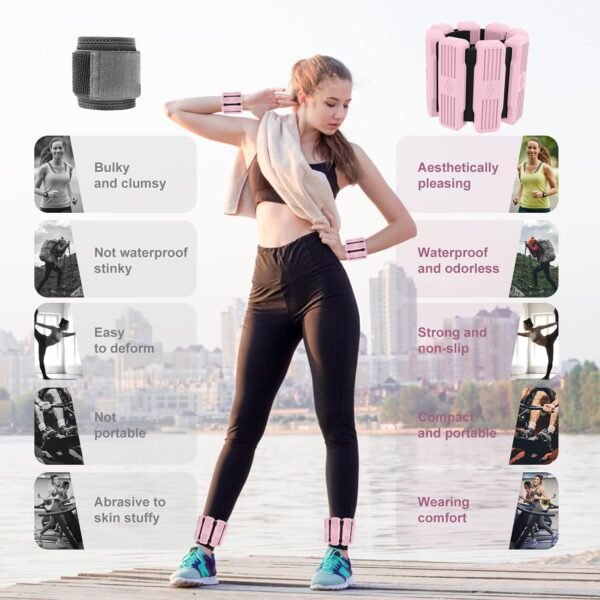 Pilates Wrist & Ankle Weights for Women, Wearable Wrist Weights& Leg Weights Set of 2(1Lbs Each) Adjustable Ankle Weights for Walking,Yoga, Dance, Pilates, Pool Exercises and Gym - Image 5