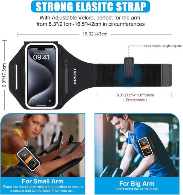 Running Phone Armband with Earphone Holder - 3D Design Cell Phone Armband for iPhone 15/14/13 Pro/Plus & Galaxy S20/S10, Water Resistant Sports Phone Holder with Key Slot, Ideal for 6.9" Phone - Image 7